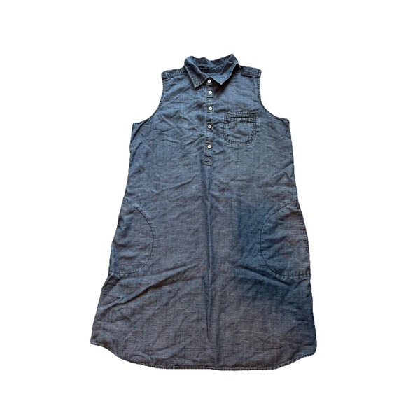 J. Jill Dresses & Skirts - J. Jill Sleeveless Chambray Shirt Dress Women's Medium Blue Tencel Linen Blend